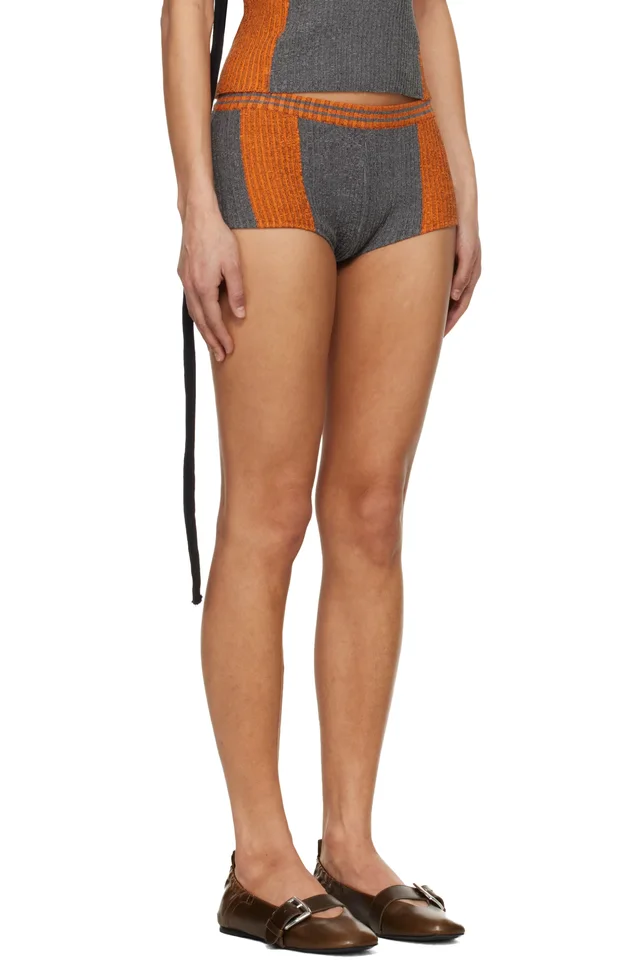 Ottolinger Orange & Gray Textured Knit Team Shorts, photo 2 of 4 from SSENSE