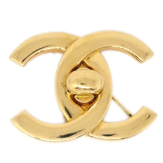 Chanel 1996 Turnlock Brooch Pin Gold Large in Gold from AMORE Vintage Tokyo