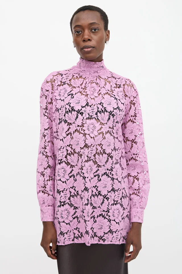 Valentino Garavani Lace Tie Tunic Blouse in Silk from VSP Consignment