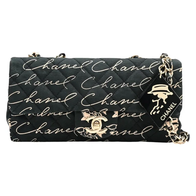 Chanel 2005 Cruise Line Cotton CC Turn-Lock Mademoiselle Mirror Charm Chain Bag Black/Beige in Black from VINTAGE QOO TOKYO