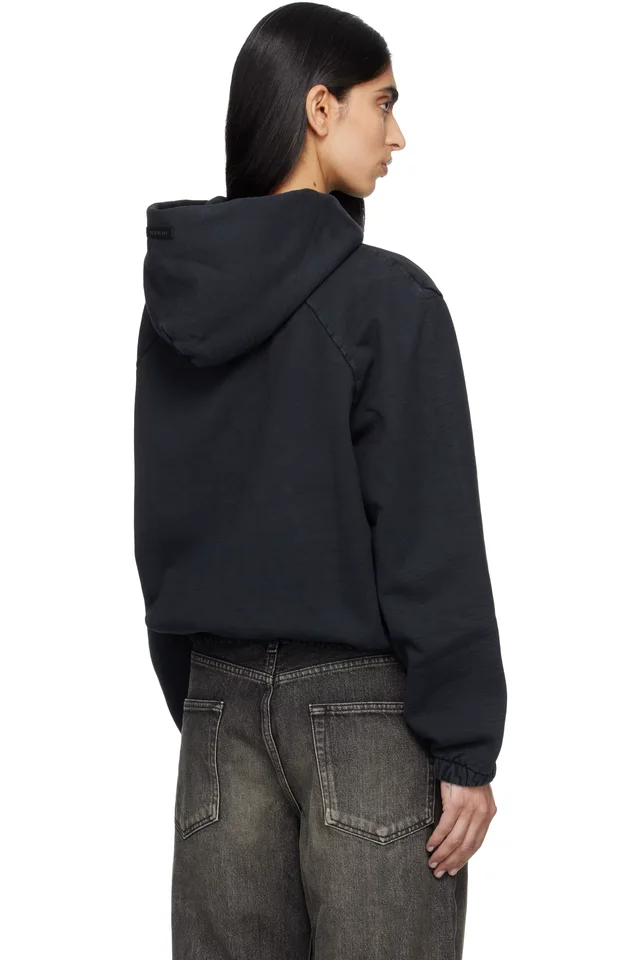 Fear of God Black Sunfaded Classic Half Raglan Fleece Hoodie, photo 3 of 4 from SSENSE