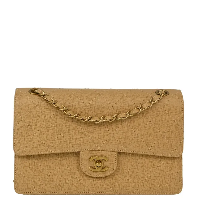Chanel 1997-1999 Beige Caviar Medium Classic Single Flap Shoulder Bag in Beige Caviar leather from AMORE Vintage Tokyo