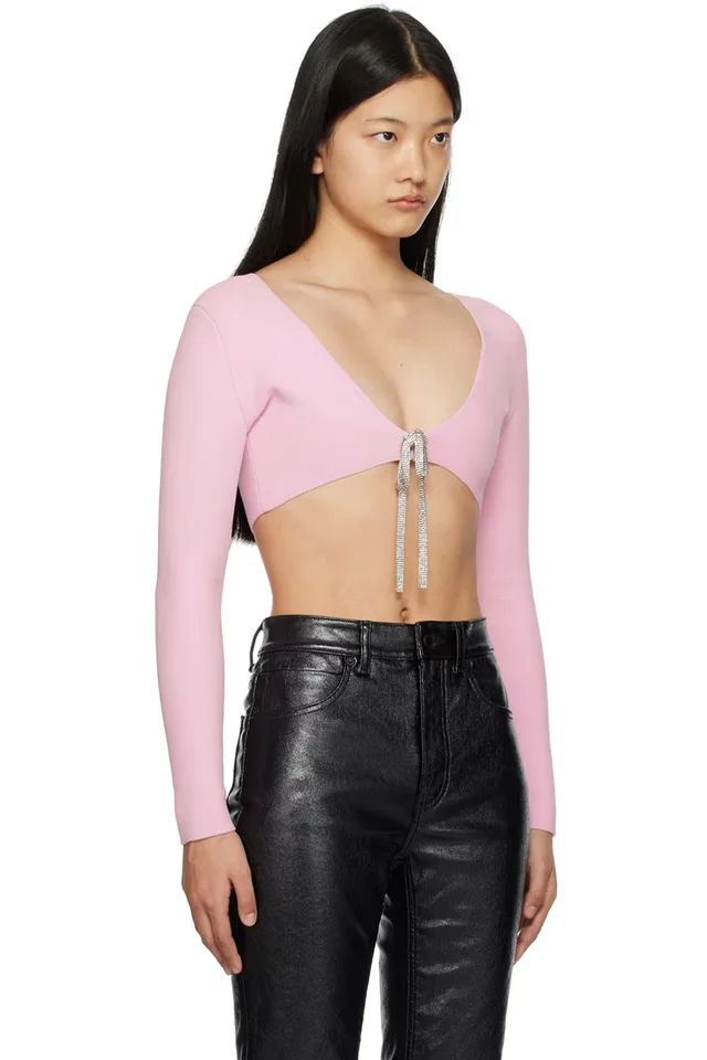 Alexander Wang Pink Cropped Cardigan, photo 2 of 2 from SSENSE