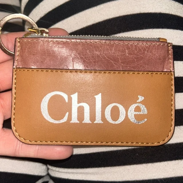 Chloé Auth Tan Pink Zip Leather Coin Key Case 2 Slot Card Holder Wallet Zip in pink|brown|neutral Leather from Poshmark