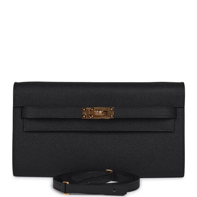 Hermès Kelly Wallet To Go Black Epsom Gold Hardware in Black Epsom leather from Madison Avenue Couture