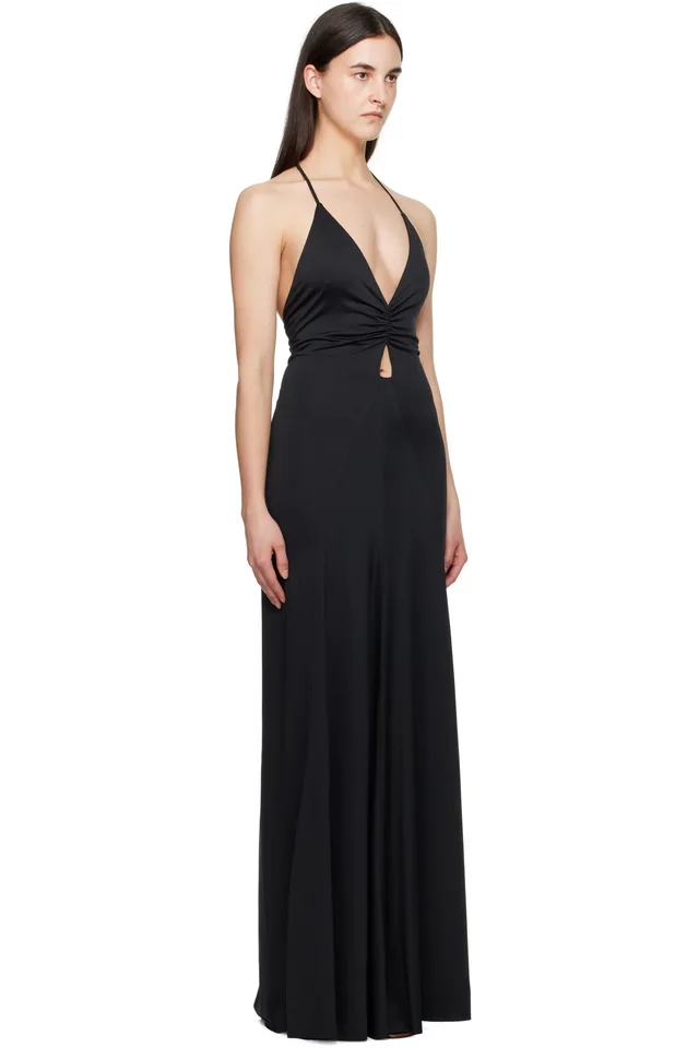 Victoria Beckham Black V-Neck Ruched Cami Maxi Dress, photo 2 of 4 from SSENSE