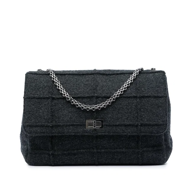 Grey Chanel Identification Jumbo Chocolate Bar Wool Felt Reissue 2.55 Flap Shoulder Bag in Brown Wool from Designer Revival