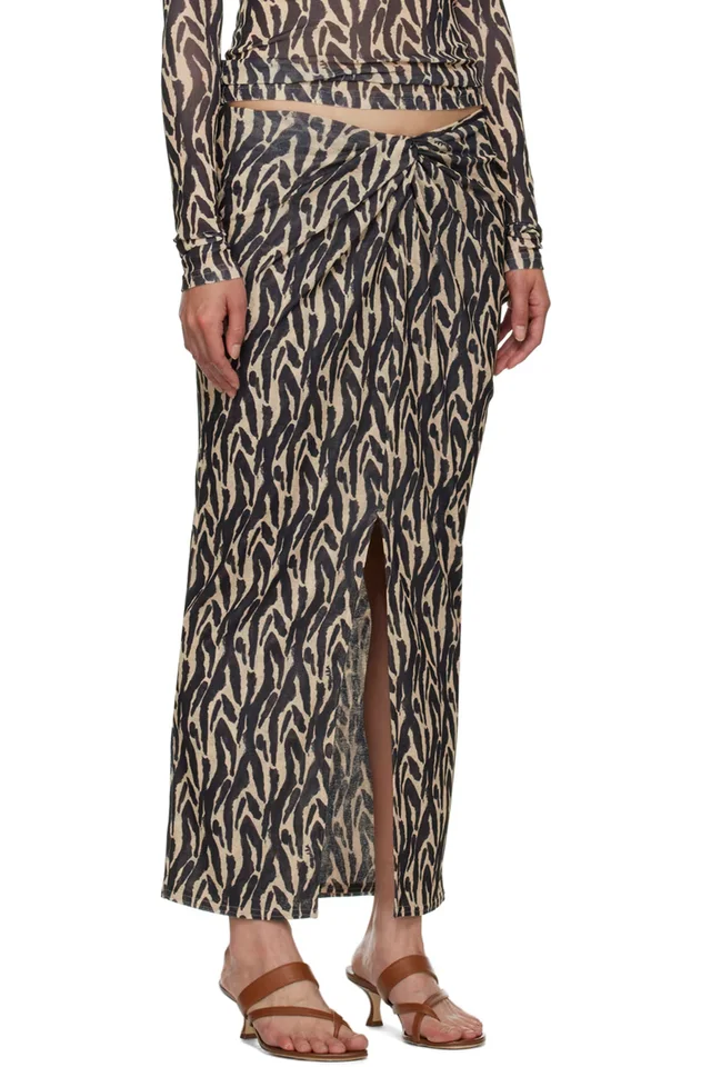 Nanushka Beige & Black Marya Midi Skirt, photo 2 of 4 from SSENSE