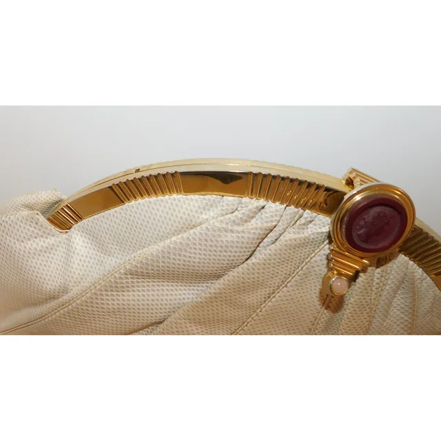 Judith Leiber Large Beige Karung Leather Pink Quartz Cameo Clutch Shoulder Bag in gold|pink|red Leather from Poshmark, photo 11 of 13