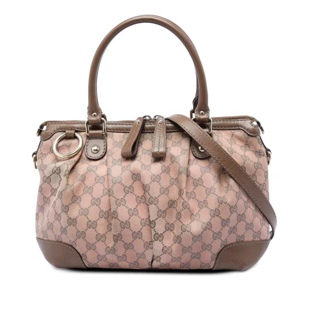 Beige Gucci GG Canvas Sukey Satchel in Beige Canvas from Designer Revival