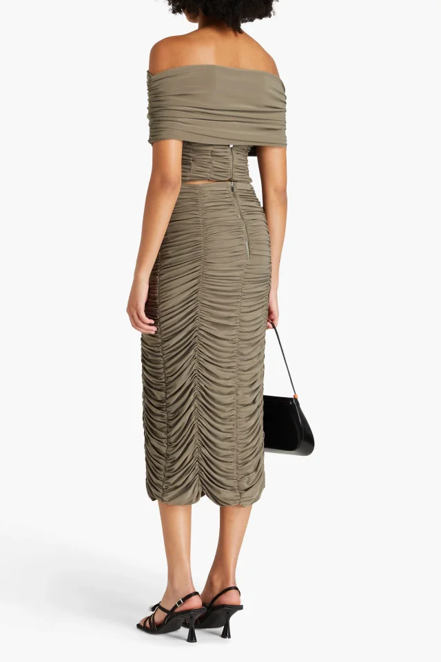 Tibi Ruched Stretch-Jersey Midi Skirt, photo 3 of 4 from THE OUTNET