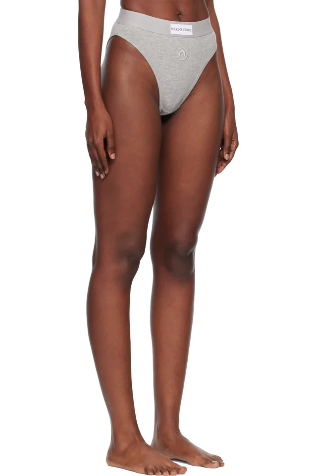 Marine Serre Gray Moon Logo Stretched Jersey High-Waist Briefs, photo 2 of 4 from SSENSE