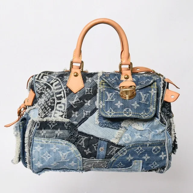 Louis Vuitton Speedy 30 Handbag Monogram Denim Patchwork Blue in Blue Denim from The Reluxe