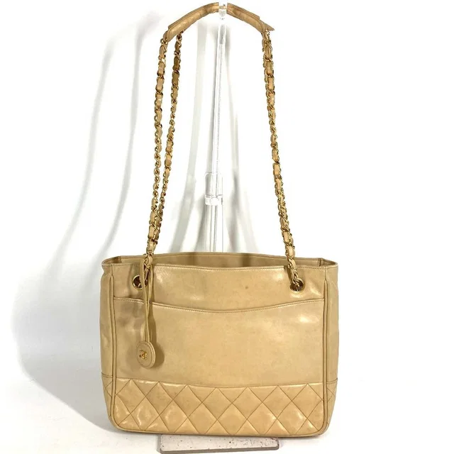 Chanel Shoulder Bag Quilted CC Logo Leather Beige in Beige Leather from The Reluxe