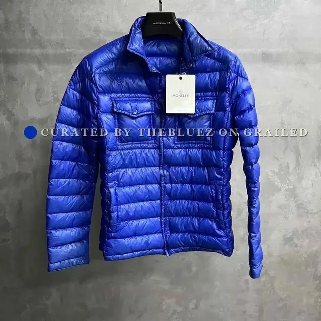 Moncler Lapel Logo Puffer Jacket, Men's (Size S) in blue from Grailed