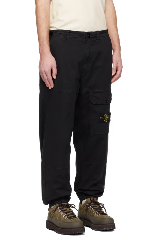 Stone Island Black 3100010 Organic Cotton Stretch Broken Twill Trousers, photo 2 of 4 from SSENSE