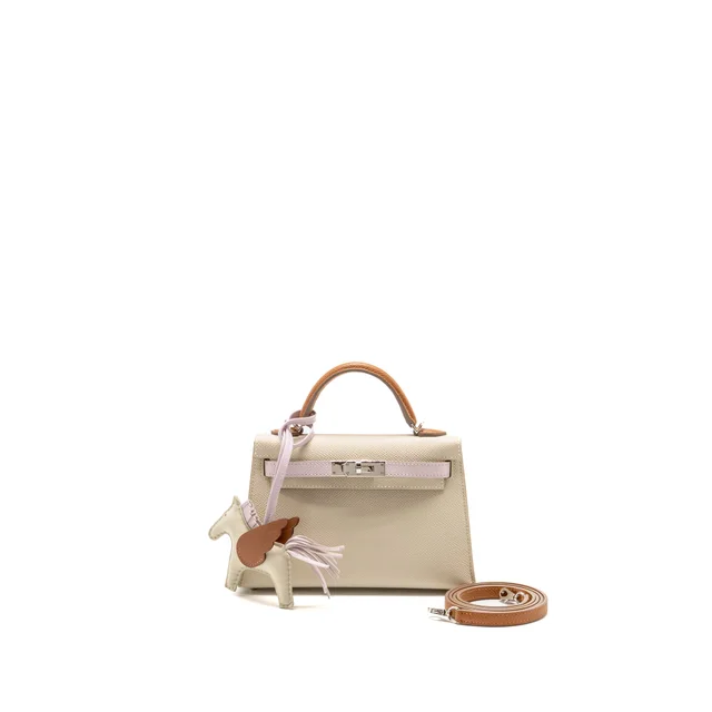 Hermès Mini Kelly II epsom Craie/Mauve Pale/Gold SHW Stamp B in White Epsom leather from EMIER