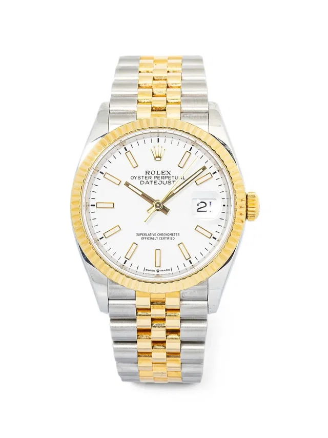 Rolex Datejust 35mm watch - unisex - 18kt Yellow Gold/stainless steel - One Size - White in white from Farfetch