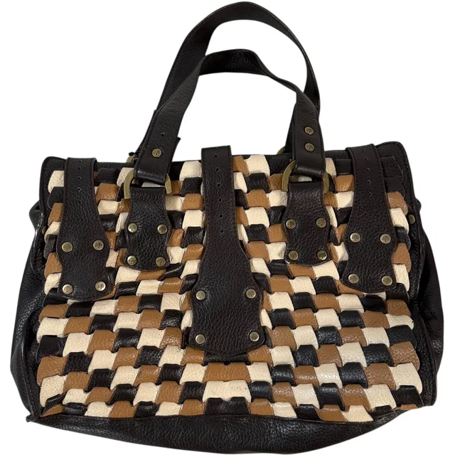 Mulberry Roxanne Bag Tricolor Woven Leather Satchel Brown Black Cream Rare Vtg in red|black|brown Woven leather from Poshmark