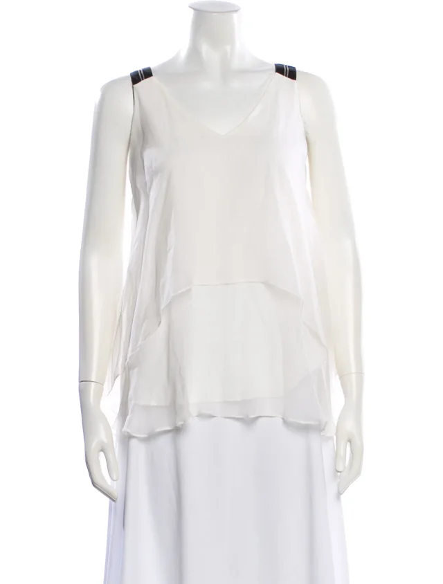 Brunello Cucinelli Silk V-Neck Blouse in white Silk from The RealReal