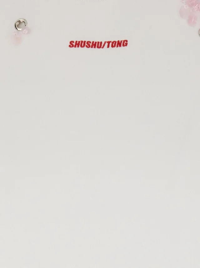 SHUSHU/TONG white T-shirt with floral embroidery in cotton for women in White 100% Cotton, photo 5 of 6 from Gaudenzi Boutique