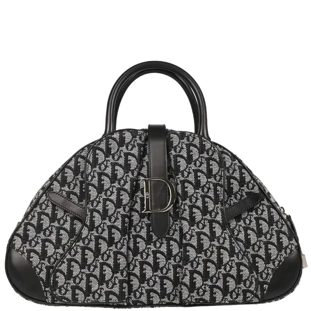 Christian 2002 Dior Black Double Saddle Trotter Handbag in Black Canvas from AMORE Vintage Tokyo