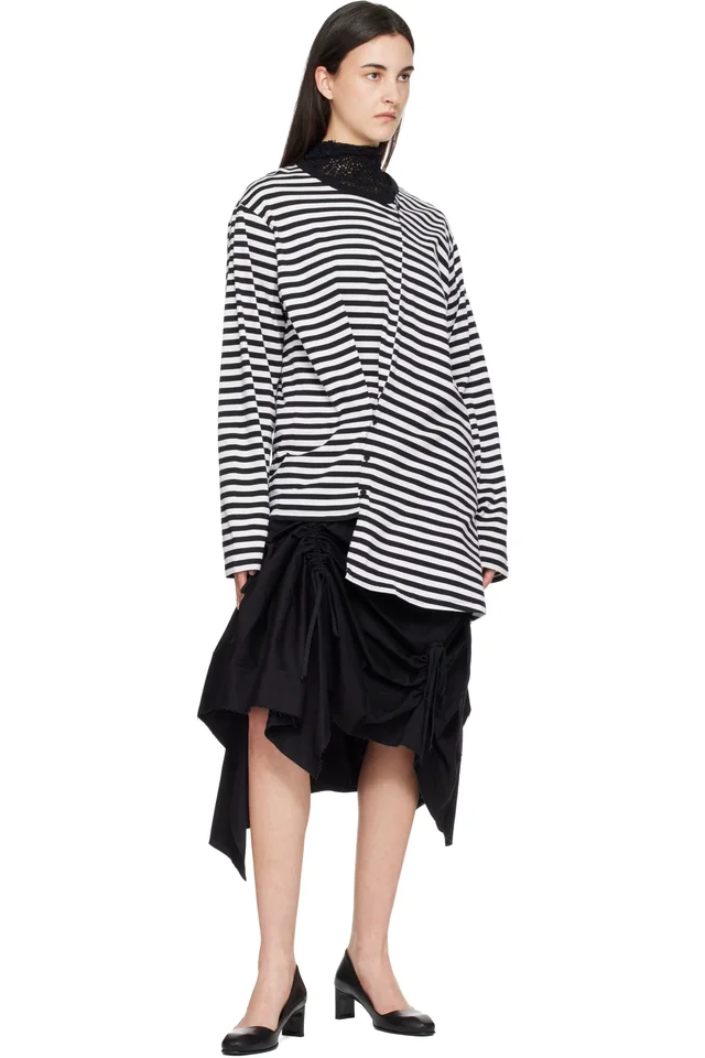 YOHJI YAMAMOTO Black & White Paneled Long Sleeve T-shirt, photo 5 of 5 from SSENSE