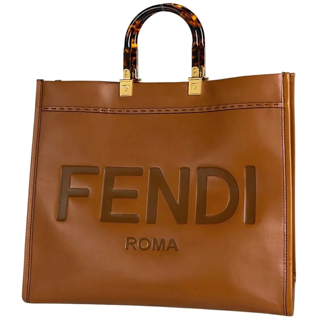 Fendi Sunshine Tote Bag Shopper Handbag Demi Logo Leather Brown in brown|red Leather from Poshmark