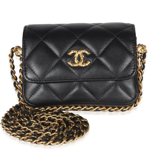 Chanel Black Quilted Lambskin CC Mini Clutch With Chain in Black Lambskin from myGemma