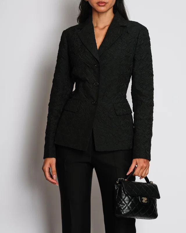Dior Black Crinkled-Effect Bar Jacket Size FR 40 (UK 12) in Black Wool from Sellier