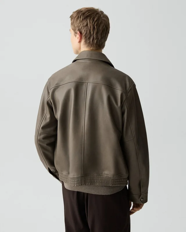 Theory Wyatt Zip Jacket in Leather in MOREL 100% Lamb Leather, photo 11 of 14 from Theory