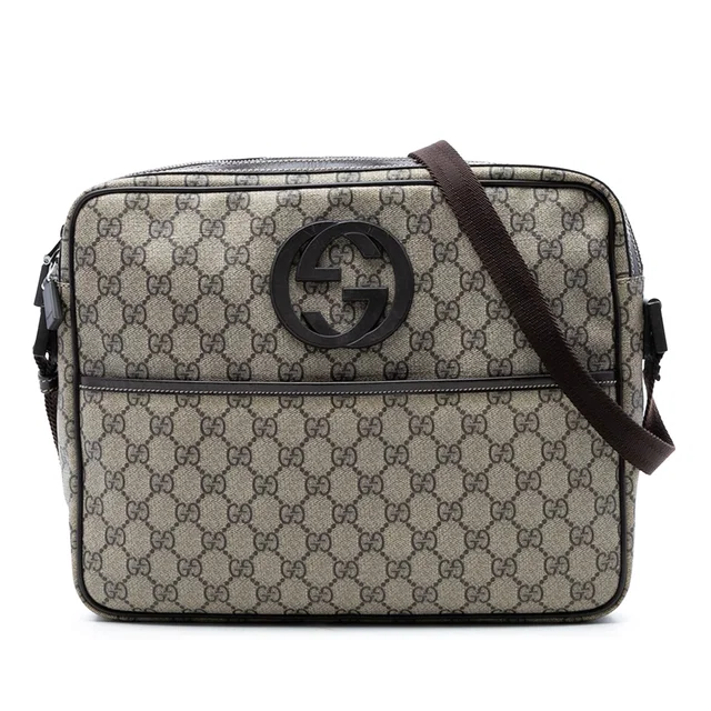 Beige Gucci GG Supreme Interlocking G Crossbody in Beige Coated canvas from Designer Revival