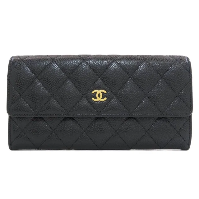 Chanel Quilted CC Logo Gold Wallet Grained Calfskin in Gold Caviar leather from The Reluxe