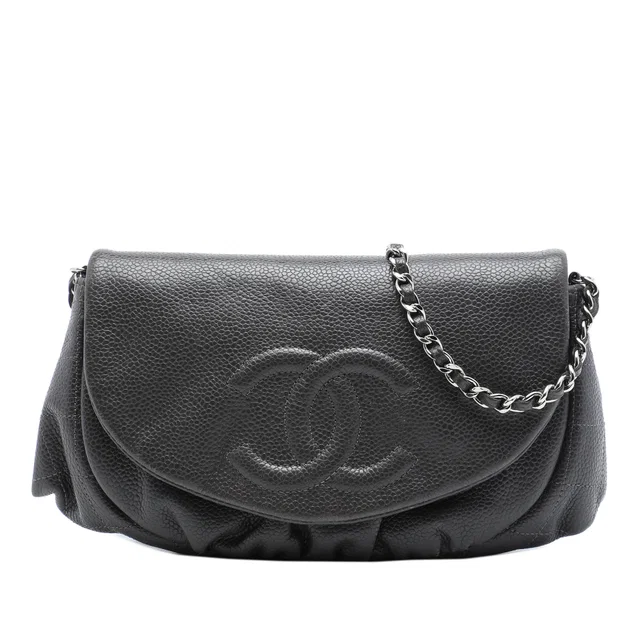 Grey Chanel CC Caviar Half Moon Wallet on Chain Crossbody Bag in Grey Caviar leather from Designer Revival