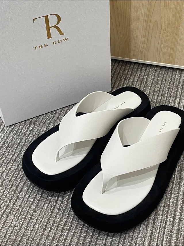 The Row White Leather Thong Platform Sandals With Black Sole in black|white Leather from Poshmark