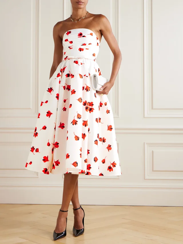 SELF-PORTRAIT Strapless belted ruched floral-print taffeta midi dress in White, photo 2 of 2 from NET-A-PORTER (Canada)