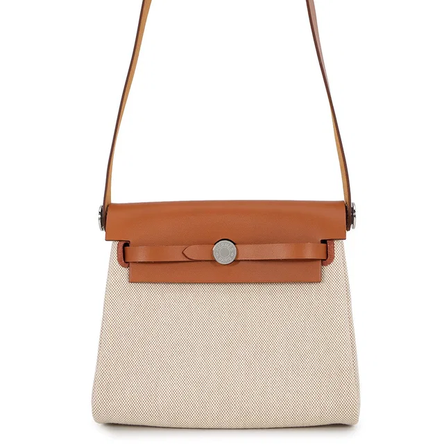 Hermès Herbag zip Ecru/Fauve Toile H Vache Hunter Leather Size Mini in Leather from GALLERY RARE