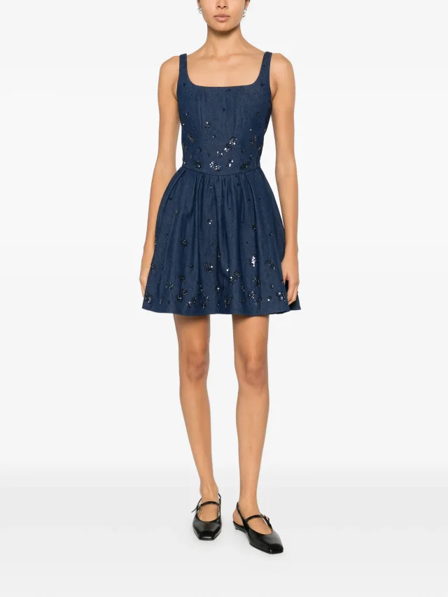 Maje flared embroidered denim dress in Blue, photo 2 of 5 from FARFETCH