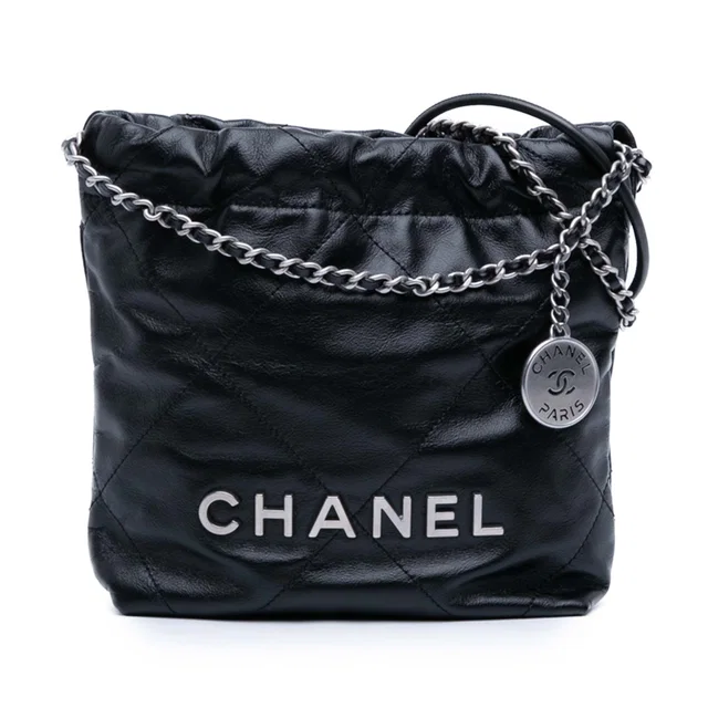 Black Chanel Mini Shiny Calfskin 22 Handbag Satchel in Black Calfskin from Designer Revival