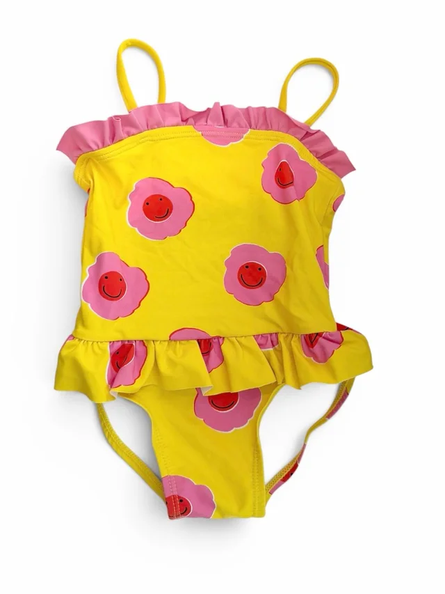 Stella McCartney Kids Yellow/Pink Flower Smiley Face Ruffle One Piece Swimsuit in pink|yellow from Poshmark