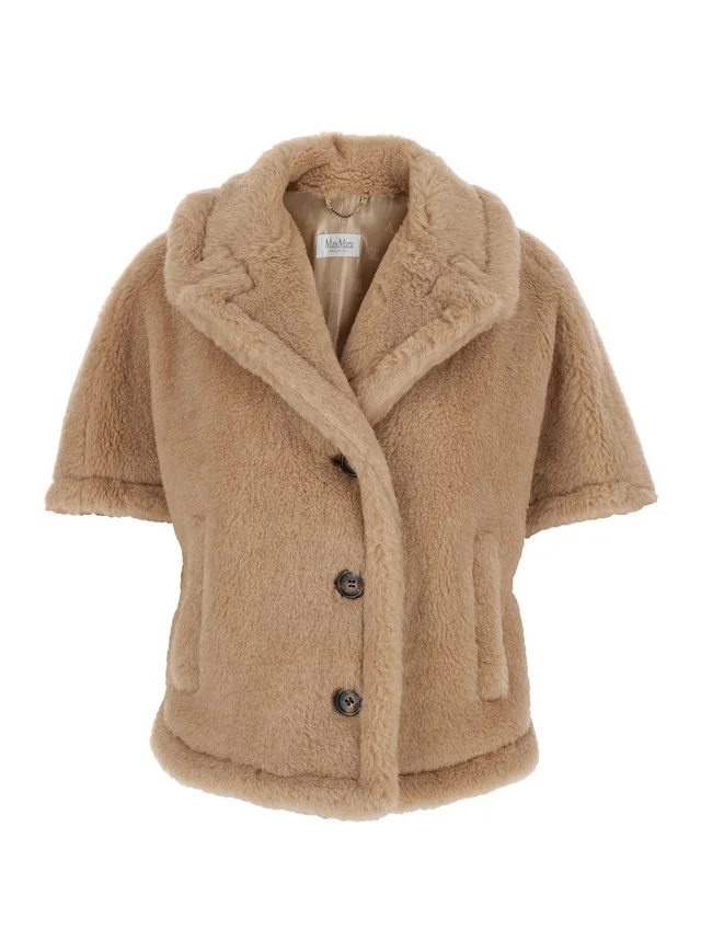 Max mara Beige Cloak 'Corvino' with Notched Revers and Short Sleeves in Faux Fur for Women in Beige 63% Alpaca 26% Cashmere 11% Silk, photo 2 of 6 from Gaudenzi Boutique