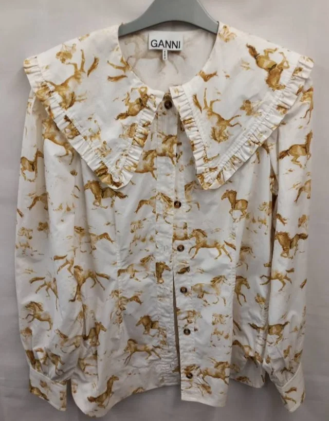 GANNI Ladies' Blouse White Size: 8 in Multi-coloured Cotton from Oxfam Online Shop