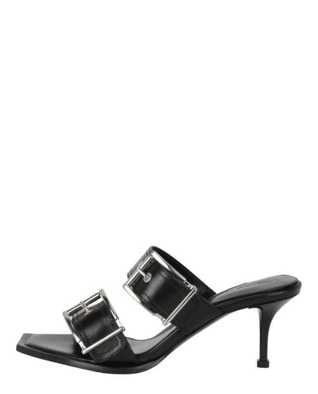 Alexander McQueen Double Buckle Punk Mules in black, photo 6 of 6 from ShopSimon