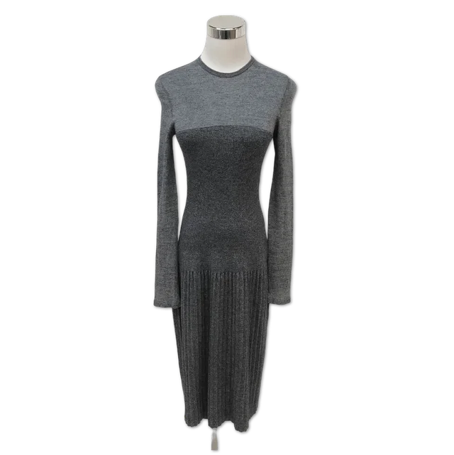 Chanel Two-Tone Grey Ribbed Knit Long-Sleeve Dress size 36 in Grey from Luxury Promise