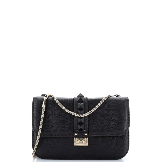 Valentino Garavani Glam Lock Shoulder Bag Leather Medium in black Leather from Rebag