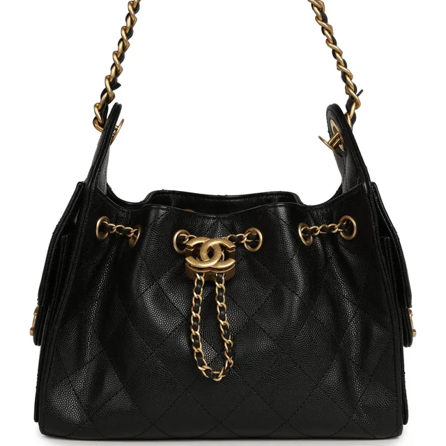 Chanel Mini 25 Hobo Bag Black Caviar Antique Gold Hardware in Black Caviar leather from Madison Avenue Couture