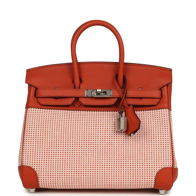 Hermès Quadrille Birkin 25 Brique Swift and Ecru-Mauve Pale and Brique Toile H Palladium Hardware in Swift leather from Madison Avenue Couture