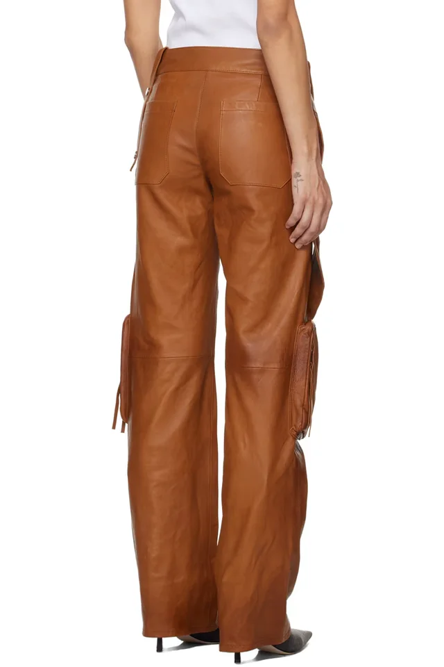 Blumarine Brown Bellows Pocket Leather Pants, photo 3 of 4 from SSENSE