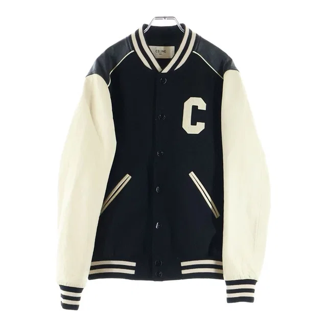 Celine Leather Trim Classic Teddy Jacket Wool Star Jean Black White in Black Wool from The Reluxe