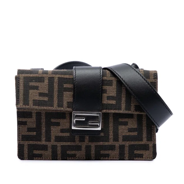 Black Fendi Zucca Canvas Convertible Baguette Pouch Crossbody Bag in Black Canvas from Designer Revival